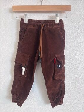 Little Trouble Kids Brown Cord Cargo Pants